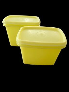 Vintage Tupperware Set of 2 Shelf Saver Containers #1243 Yellow with Lids